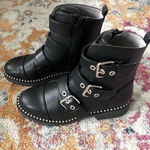 Black Combat Boots Ankle Boots with Studs